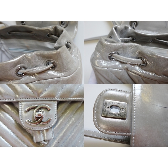 Chanel V Stitch Silver Chevron Leather Rucksack main image 12